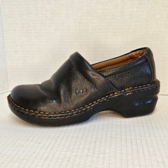 Women's Black Textured Leather B.O.C. Peggy Slip On Platform Clogs Size 8/39 - Picture 1 of 14